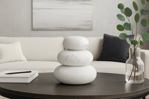 Celine White Genuine Marble Decorative Object, 3-Piece