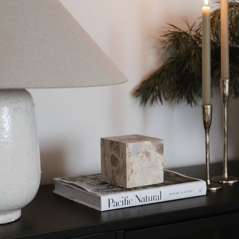 Greer Beige Genuine Marble Decorative Cube, 1 Piece