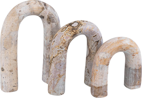 Talia Beige Genuine Marble Decorative Object, 3-Piece