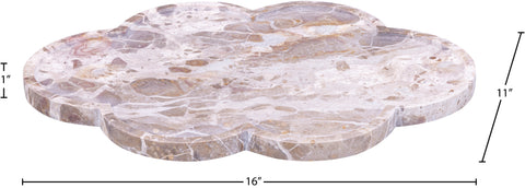 Zadie Beige Clover Shaped Genuine Marble Tray, 1 Piece