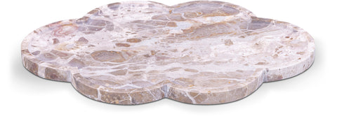 Zadie Beige Clover Shaped Genuine Marble Tray, 1 Piece