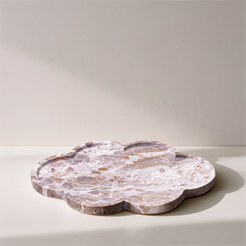 Zadie Beige Clover Shaped Genuine Marble Tray, 1 Piece