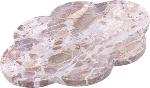 Zadie Beige Clover Shaped Genuine Marble Tray, 1 Piece