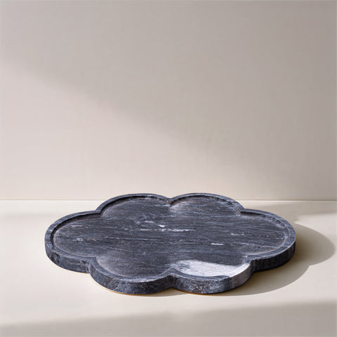 Zadie Black Clover Shaped Genuine Marble Tray, 1 Piece
