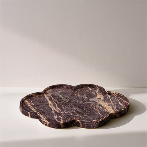 Zadie Cherry Clover Shaped Genuine Marble Tray, 1 Piece