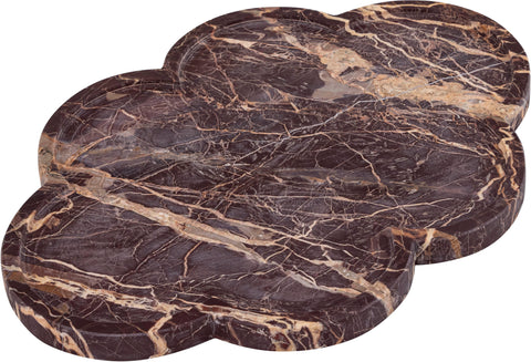 Zadie Cherry Clover Shaped Genuine Marble Tray, 1 Piece