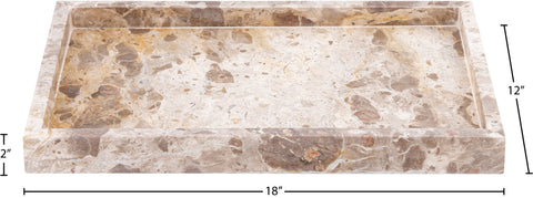 Jessa Beige Rectangular Genuine Marble Tray, 1 Piece