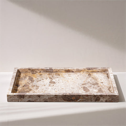 Jessa Beige Rectangular Genuine Marble Tray, 1 Piece