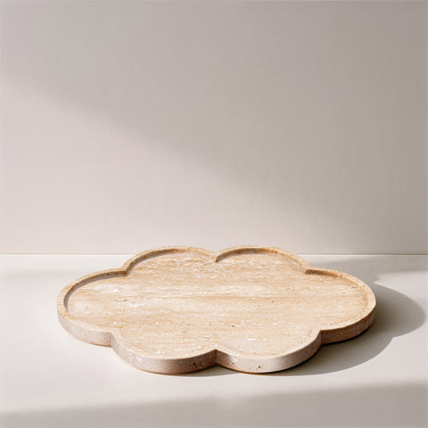 Zadie Natural Clover Shaped Travertine Tray, 1 Piece