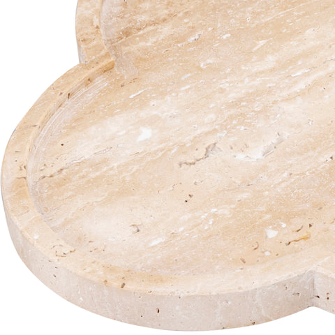 Zadie Natural Clover Shaped Travertine Tray, 1 Piece