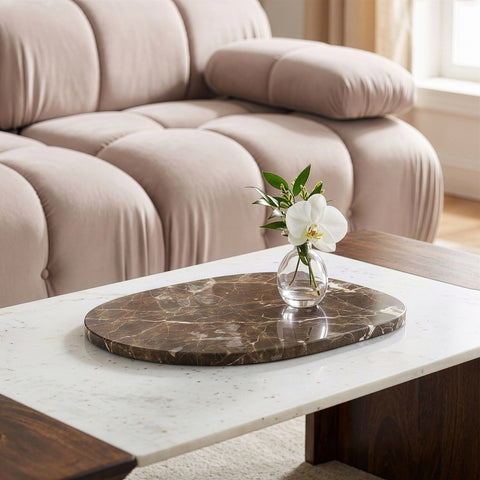 Olive Brown Genuine Marble Decorative Tray, 1 Piece