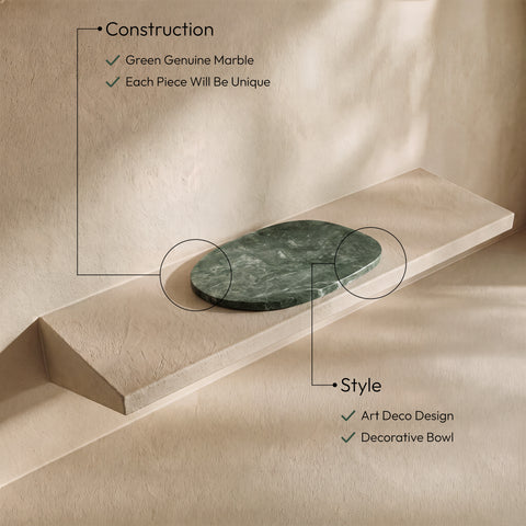 Olive Green Genuine Marble Decorative Tray, 1 Piece (Style 2)