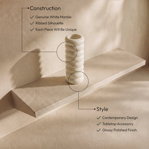 Celine White Genuine Marble Vase, 1 Piece
