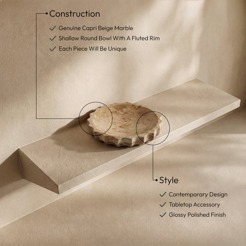 Bellamy Beige Genuine Marble Bowl, 1 Piece