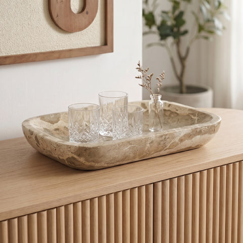 Sage Beige Genuine Marble Tray, 1 Piece