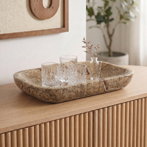 Sage Brown Genuine Marble Tray, 1 Piece