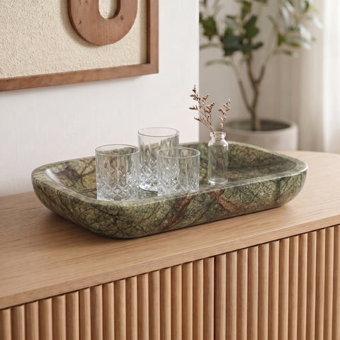 Sage Green Genuine Marble Tray, 1 Piece