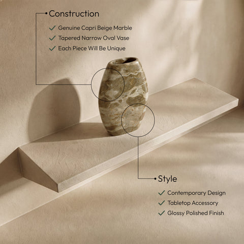 Noelle Beige Genuine Marble Vase, 1 Piece