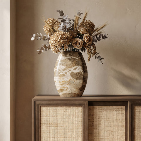 Noelle Beige Genuine Marble Vase, 1 Piece