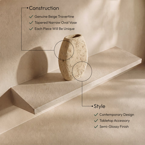 Noelle Beige Travertine Vase, 1 Piece
