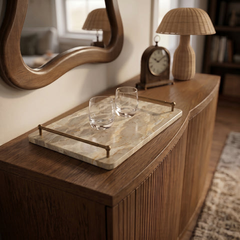 Iris Beige Genuine Marble Tray, 1 Piece