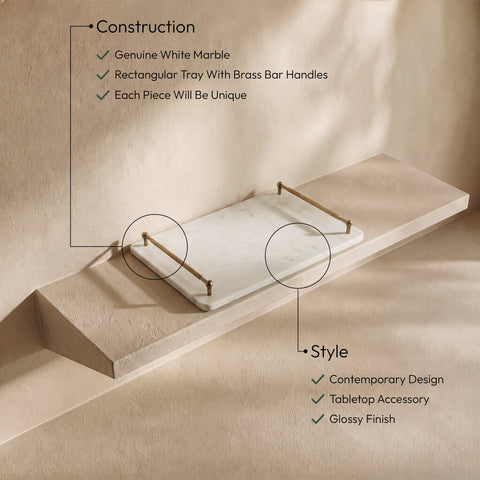 Iris White Genuine Marble Tray, 1 Piece