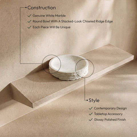 Celeste White Genuine Marble Bowl, 1 Piece