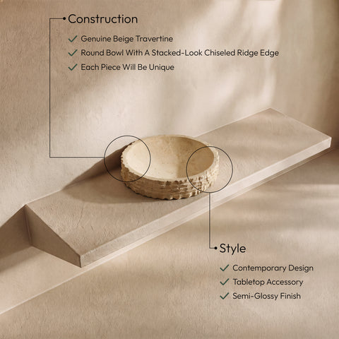 Celeste Beige Genuine Marble Bowl, 1 Piece (Style 2)