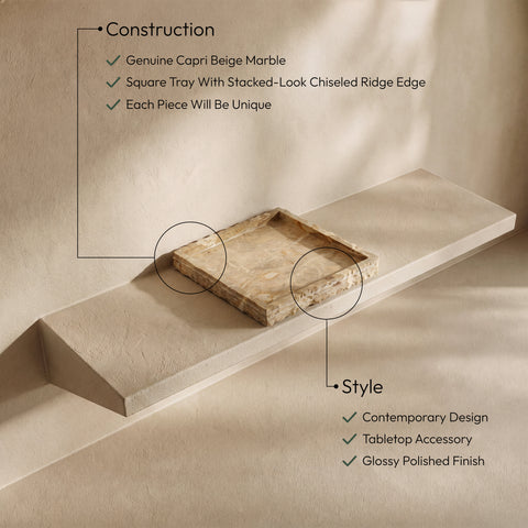 Yara Beige Genuine Marble Tray, 1 Piece