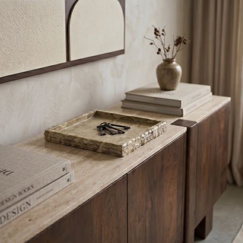 Yara Beige Genuine Marble Tray, 1 Piece