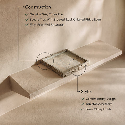 Yara Grey Travertine Tray, 1 Piece