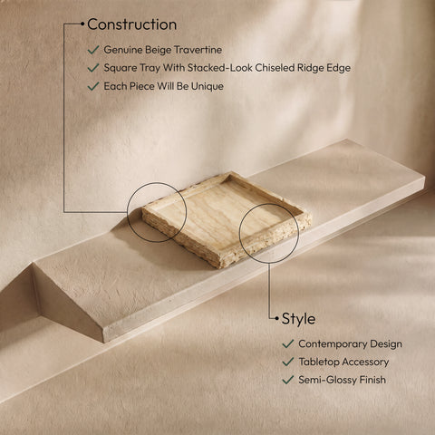 Yara Beige Travertine Tray, 1 Piece