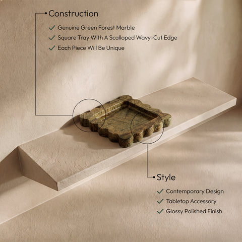 Kellan Green Genuine Marble Tray, 1 Piece (Style 2)