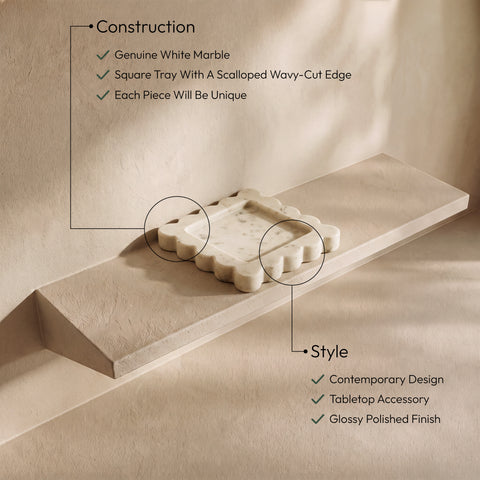 Kellan White Genuine Marble Tray, 1 Piece (Style 2)