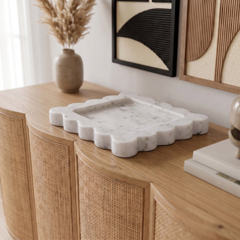 Kellan White Genuine Marble Tray, 1 Piece (Style 2)