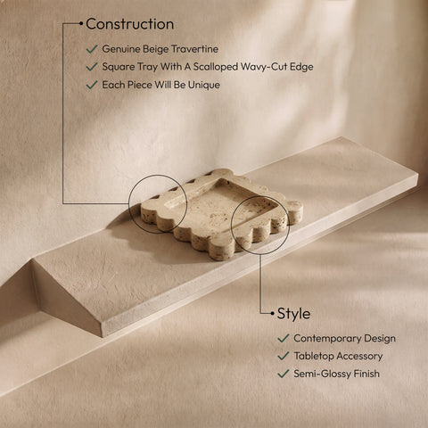 Kellan Beige Travertine Tray, 1 Piece (Style 2)
