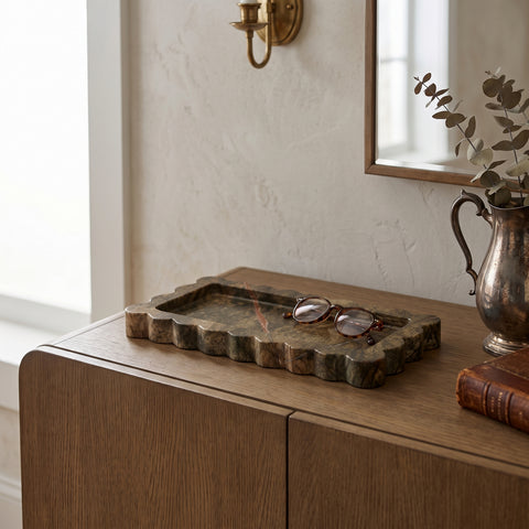 Olive Green Genuine Marble Tray, 1 Piece