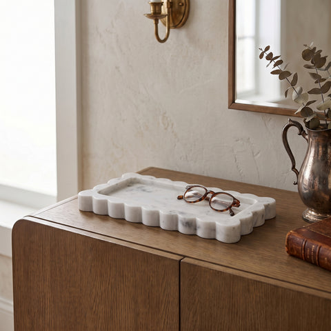 Olive White Genuine Marble Tray, 1 Piece