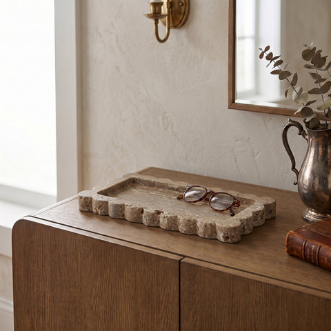 Olive Grey Genuine Marble Tray, 1 Piece