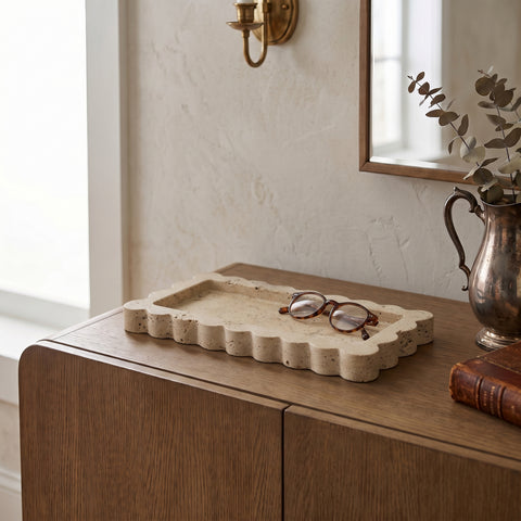 Olive Beige Genuine Marble Tray, 1 Piece