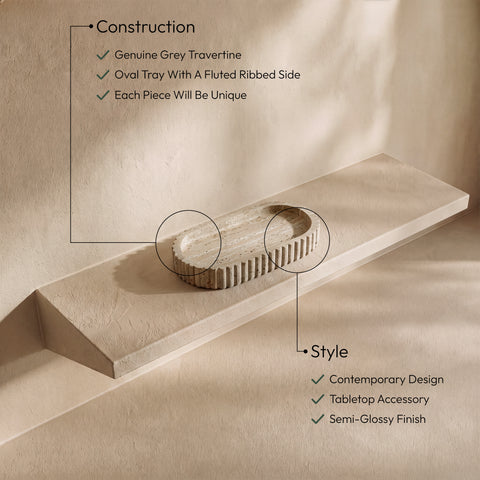Nova Grey Travertine Tray, 1 Piece
