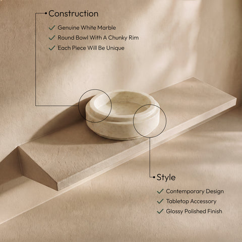 Waverly White Genuine Marble Bowl, 1 Piece