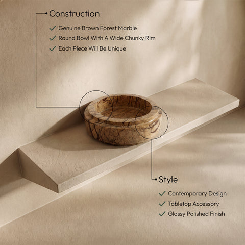 Waverly Brown Genuine Marble Bowl, 1 Piece (Style 2)