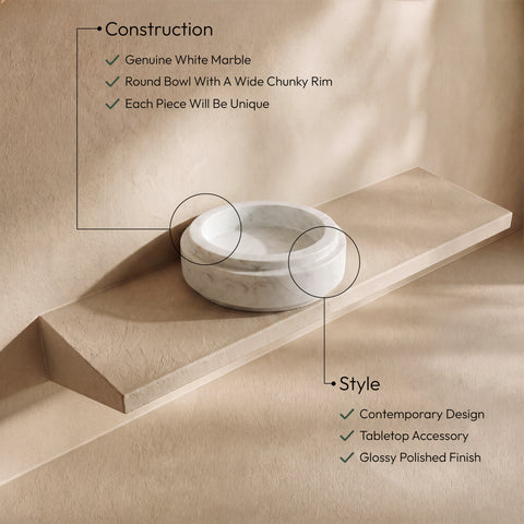 Waverly White Genuine Marble Bowl, 1 Piece (Style 2)