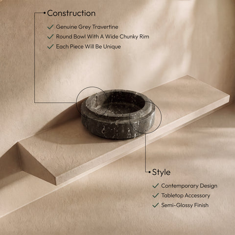 Waverly Grey Travertine Bowl, 1 Piece (Style 2)