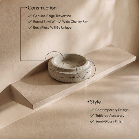 Waverly Beige Travertine Bowl, 1 Piece (Style 2)