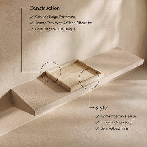 Monroe Beige Genuine Marble Tray, 1 Piece (Style 3)