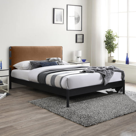 Harlow Cognac Vegan Leather Upholstered Queen Bed, 1 Piece