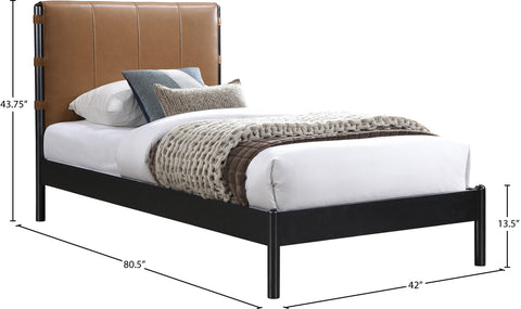 Harlow Cognac Vegan Leather Upholstered Twin Bed, 1 Piece