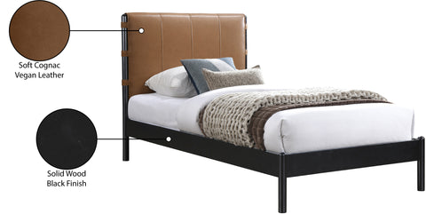 Harlow Cognac Vegan Leather Upholstered Twin Bed, 1 Piece